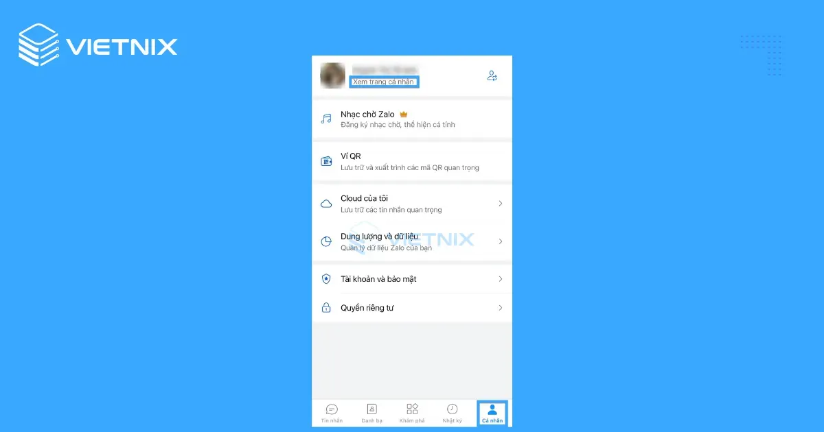 Tips chọn kích thước ảnh bìa Zalo chuẩn nhất hiện nay 25 Chọn mục Cá nhân và Xem trang cá nhân tại giao diện Zalo