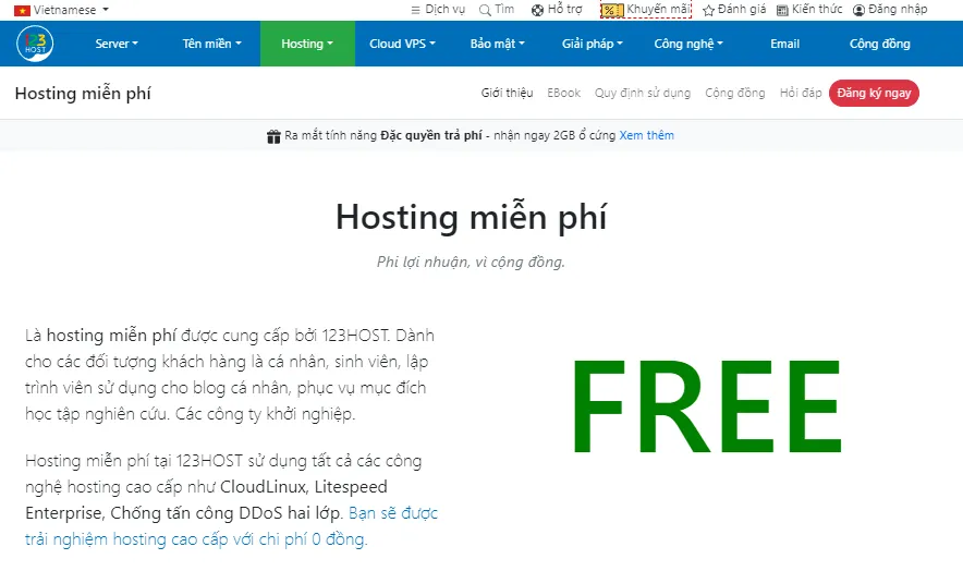 Hosting Free là gì? TOP 20 các nhà cung cấp hosting miễn phí tốt nhất 44 123host - Hosting miễn phí cho sinh viên tại Việt Nam