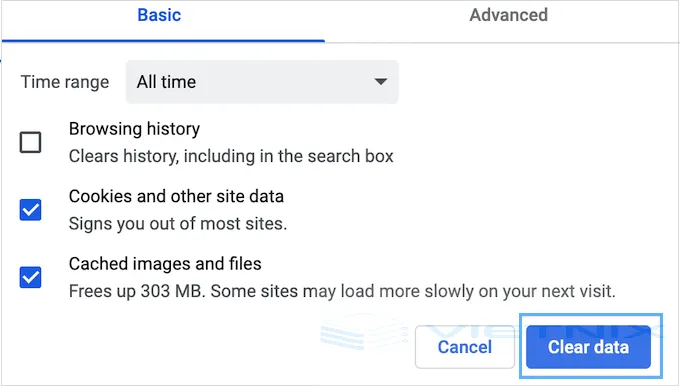 Cách khắc phục lỗi ERR_CONNECTION_RESET trong WordPress 20 Làm sạch bộ nhớ đệm của Chrome
