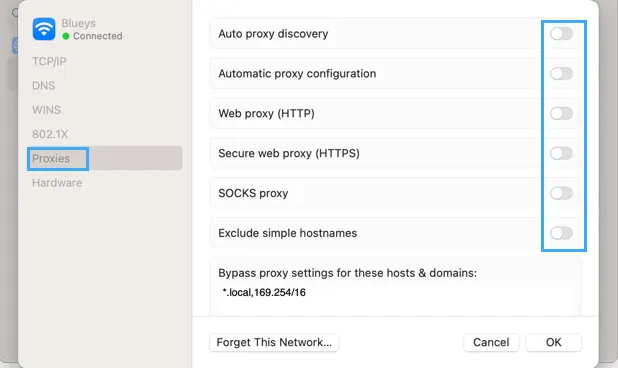 Cách khắc phục lỗi ERR_CONNECTION_RESET trong WordPress 23 Tắt tất cả cài đặt proxy
