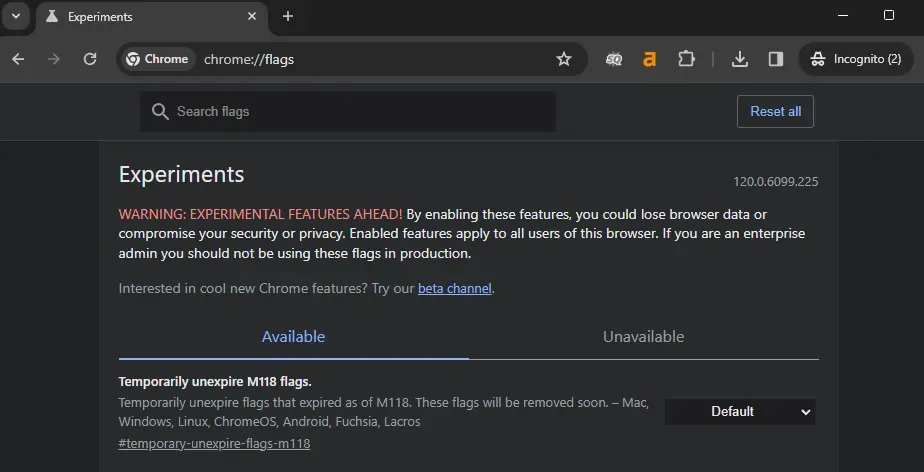 Cách khắc phục lỗi ERR_CONNECTION_RESET trong WordPress 21 Tắt tính năng thử nghiệm trong Chrome