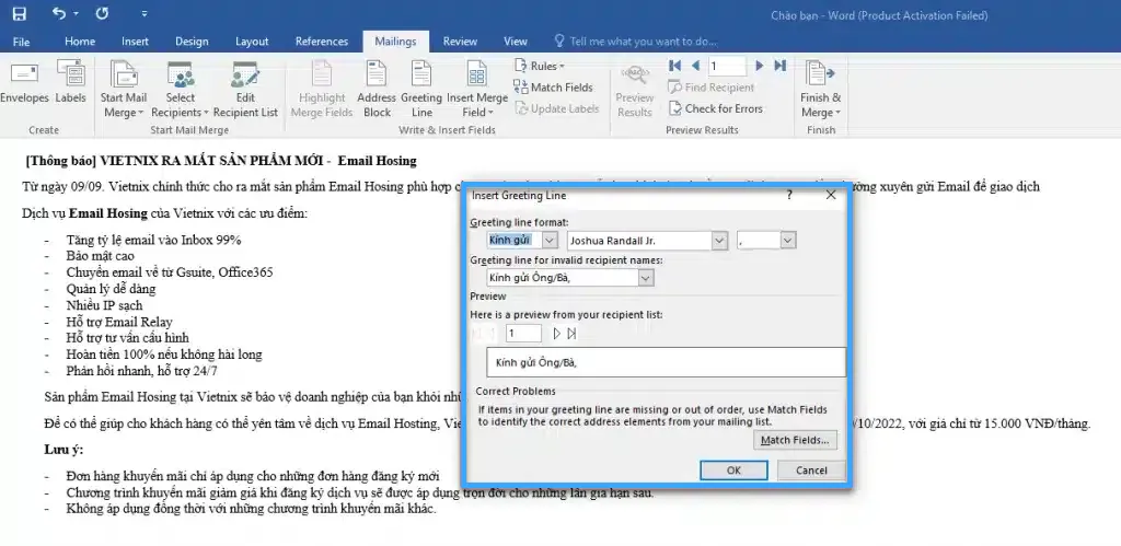 Cách gửi email cho nhiều người trong Outlook nhanh chóng và hiệu quả 18 Xác định dạng lời chào và nhấn chọn Preview
