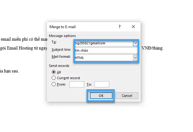 Cách gửi email cho nhiều người trong Outlook nhanh chóng và hiệu quả 21 Trong hộp thoại Merge to Email, nhấn OK và email cùng một lúc để gửi email