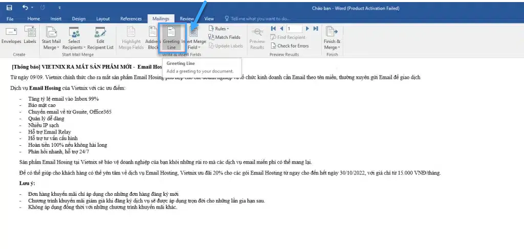 Cách gửi email cho nhiều người trong Outlook nhanh chóng và hiệu quả 17 Nhấn chọn Greeting Line tại Mailings