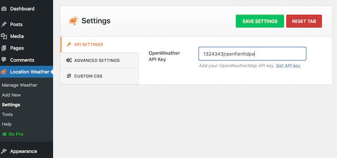 Cách hiển thị dự báo thời tiết trong WordPress chi tiết nhất 25 Dán mã vào OpenWeather API key