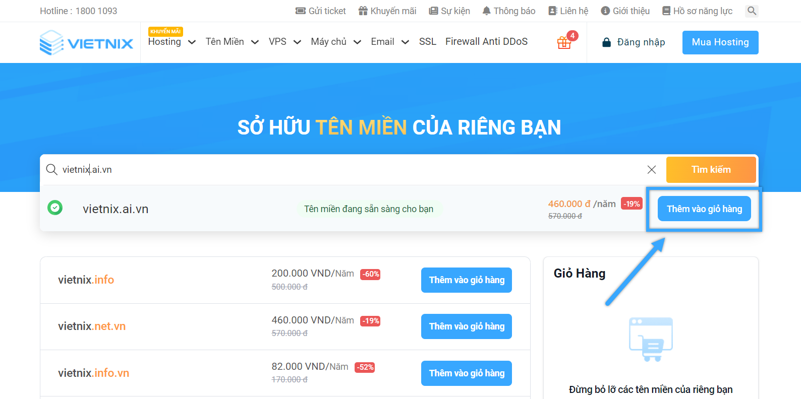 Tên miền .ai.vn: Định vị AI Việt, ý nghĩa và cách đăng ký 22 Chọn tên miền phù hợp và chọn “Thêm vào giỏ hàng”