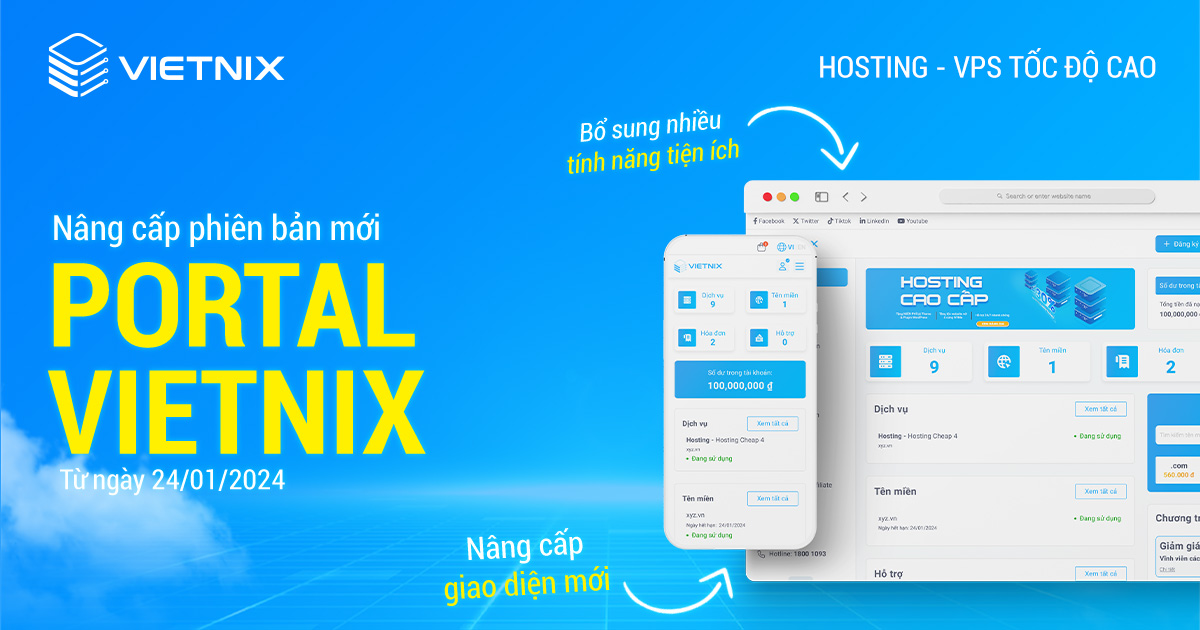 Portal Vietnix cập nhật giao diện mới và bổ sung nhiều tính năng tiện ích