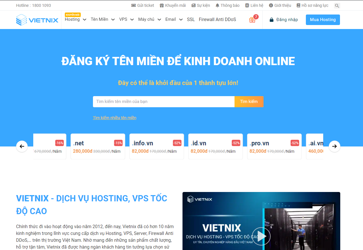 Vietnix là nhà cung cấp tên miền tốt nhất Việt Nam