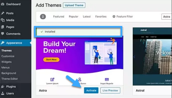 Theme là gì? 3 cách cài đặt theme và kho theme website HOT nhất hiện nay 29 Kích hoạt theme Astra