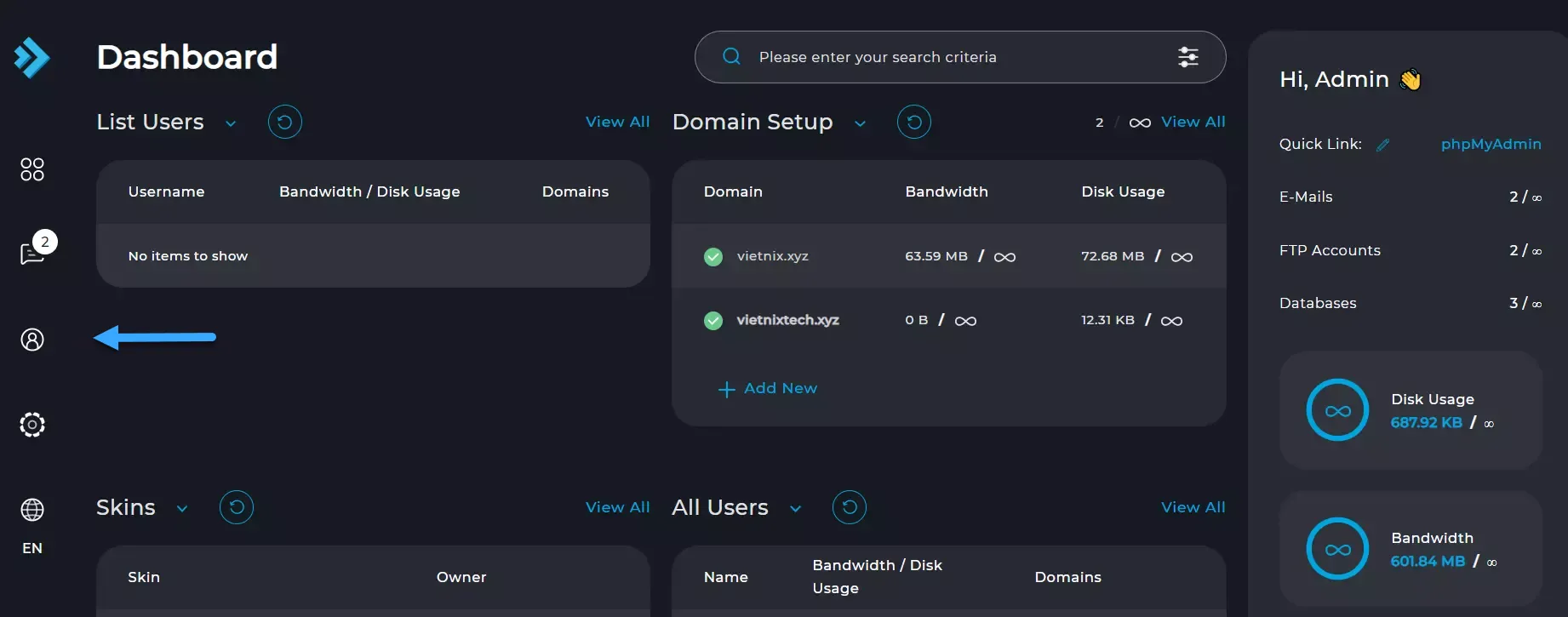 Chọn mục password