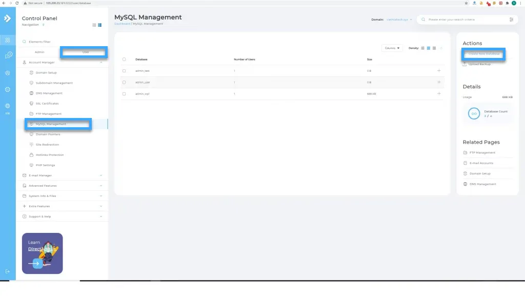 Tạo Database mới