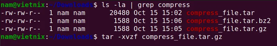 Hướng dẫn cách sử dụng lệnh tar trong Linux 22 Giải nén một Archive gzip tar bằng option -xvzf