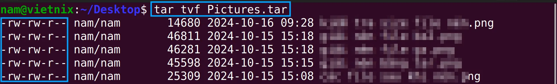 Hướng dẫn cách sử dụng lệnh tar trong Linux 24 Xem Archive bằng option -tvf