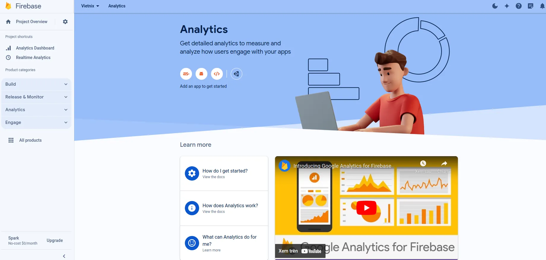 Giao diện theo dõi và quản lý dự án trên Firebase