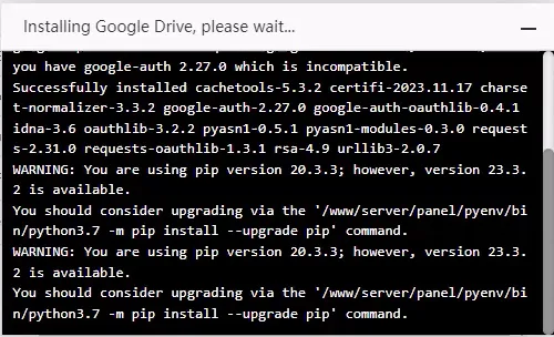 3 bước backup dữ liệu website lên Google Drive trong aaPanel 25 Chờ quá trình cài đặt hoàn tất