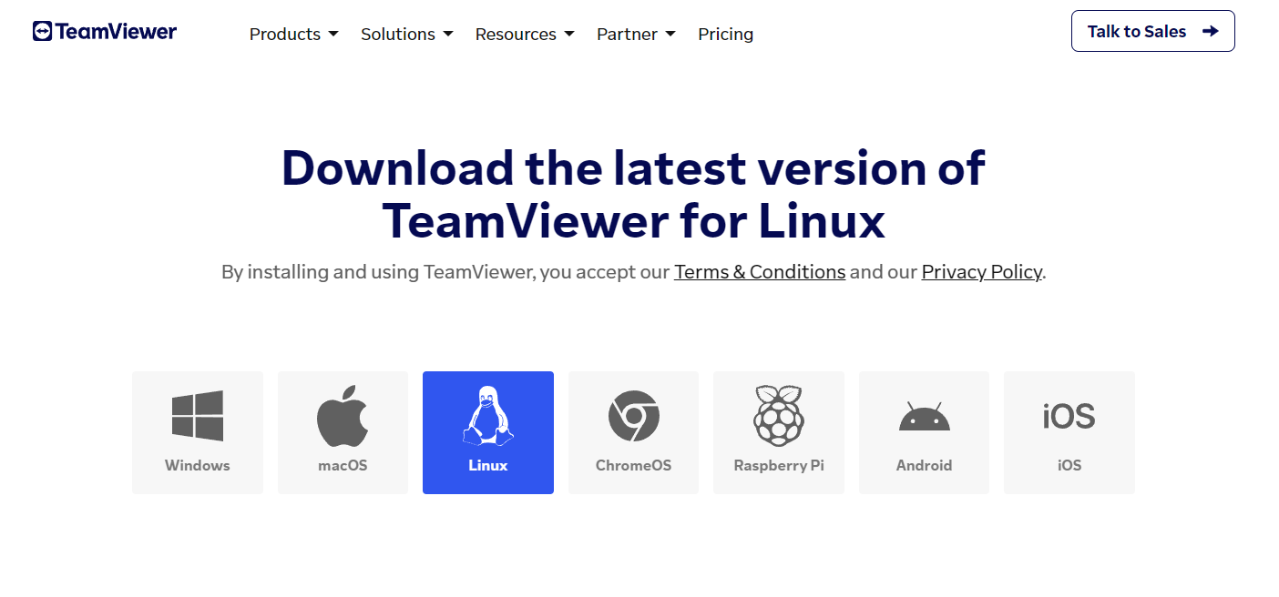 Giao diện trang download TeamViewer