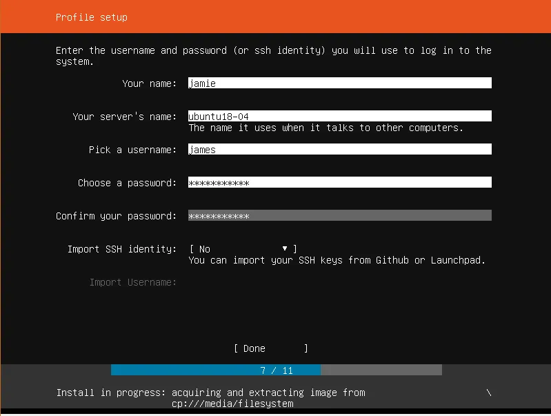 Giới thiệu Ubuntu Server 18.04 - Cài đặt nâng cấp Ubuntu Server 18.04 LTS 62 Cung cấp thông tin đăng nhập người dùng