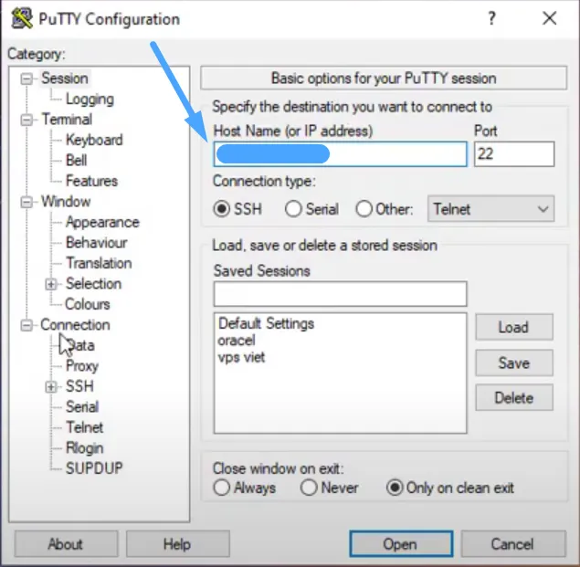 Giới thiệu Ubuntu Server 18.04 - Cài đặt nâng cấp Ubuntu Server 18.04 LTS 92 Dán IP public vào ô Host Name, port 22 giữ nguyên