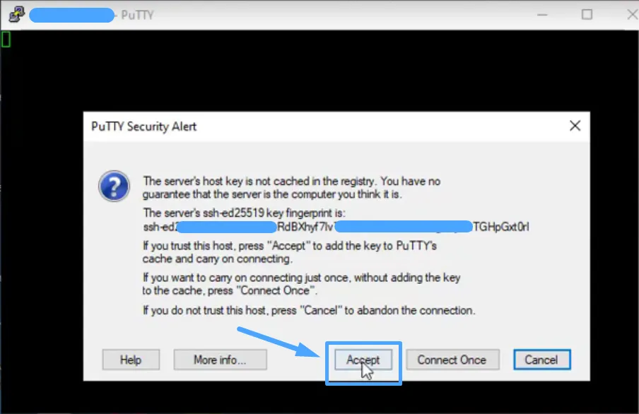 Giới thiệu Ubuntu Server 18.04 - Cài đặt nâng cấp Ubuntu Server 18.04 LTS 97 Kết nối vào VPS thành công, hãy bấm Accept nếu có.