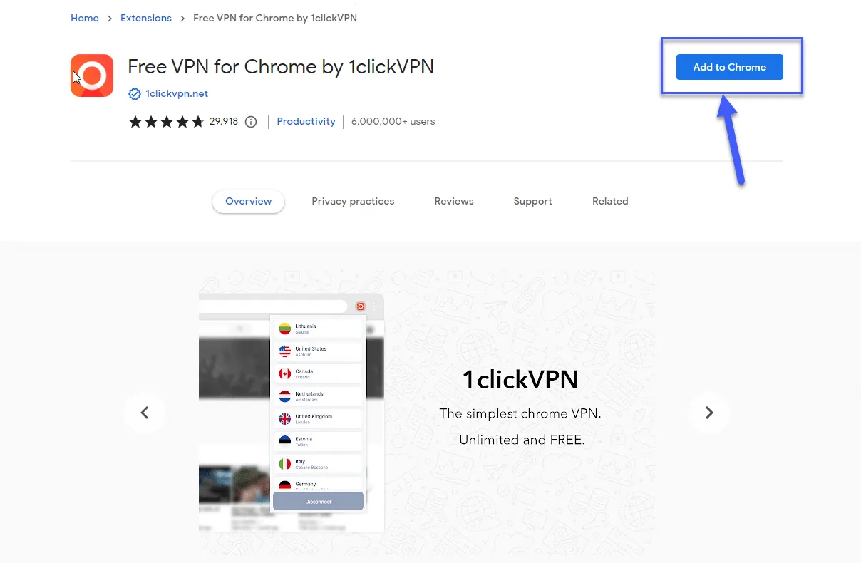Cách đổi IP máy tính Win 7, Win 10 siêu đơn giản 17 Thêm tiện ích 1clickVPN vào Chrome