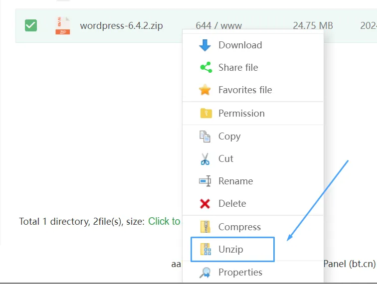 4 bước cài đặt thủ công Wordpress trên aaPanel 33 Tiến hàng giải nén file