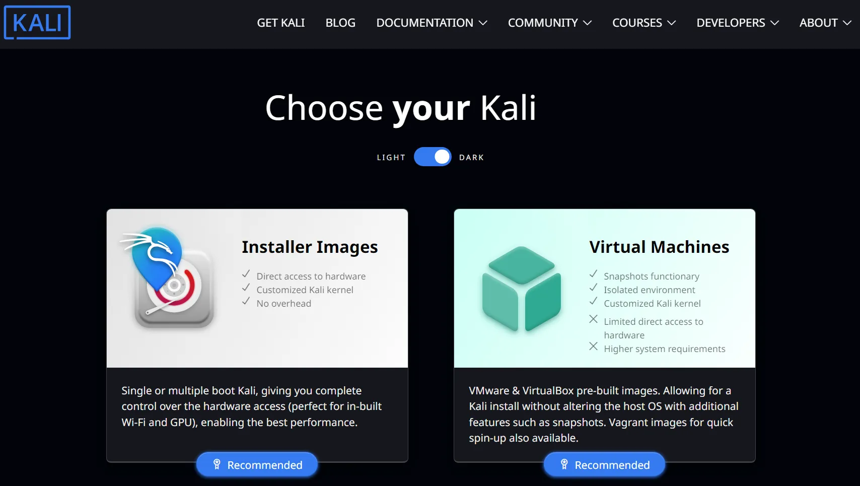Giao diện tải bộ cài Kali Linux