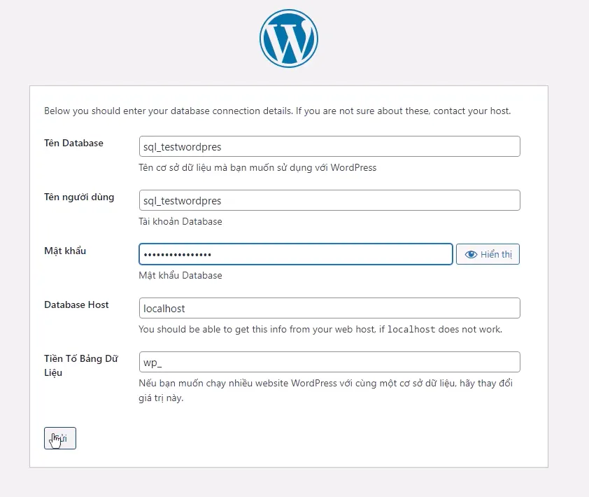 4 bước cài đặt thủ công Wordpress trên aaPanel 38 Khai báo thông tin database cho WordPress
