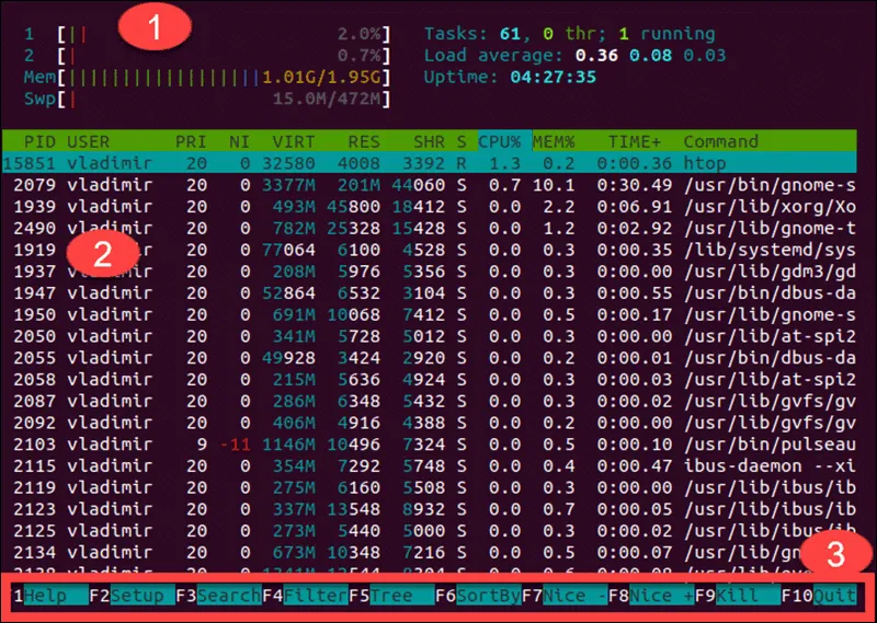 Cách kiểm tra bộ nhớ trong Linux 19 Output của lệnh htop