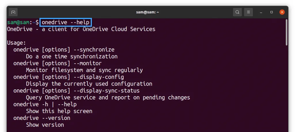 Cách sử dụng OneDrive trong Linux đơn giản nhất 25 Tham khảo tài liệu của OneDrive bằng option help