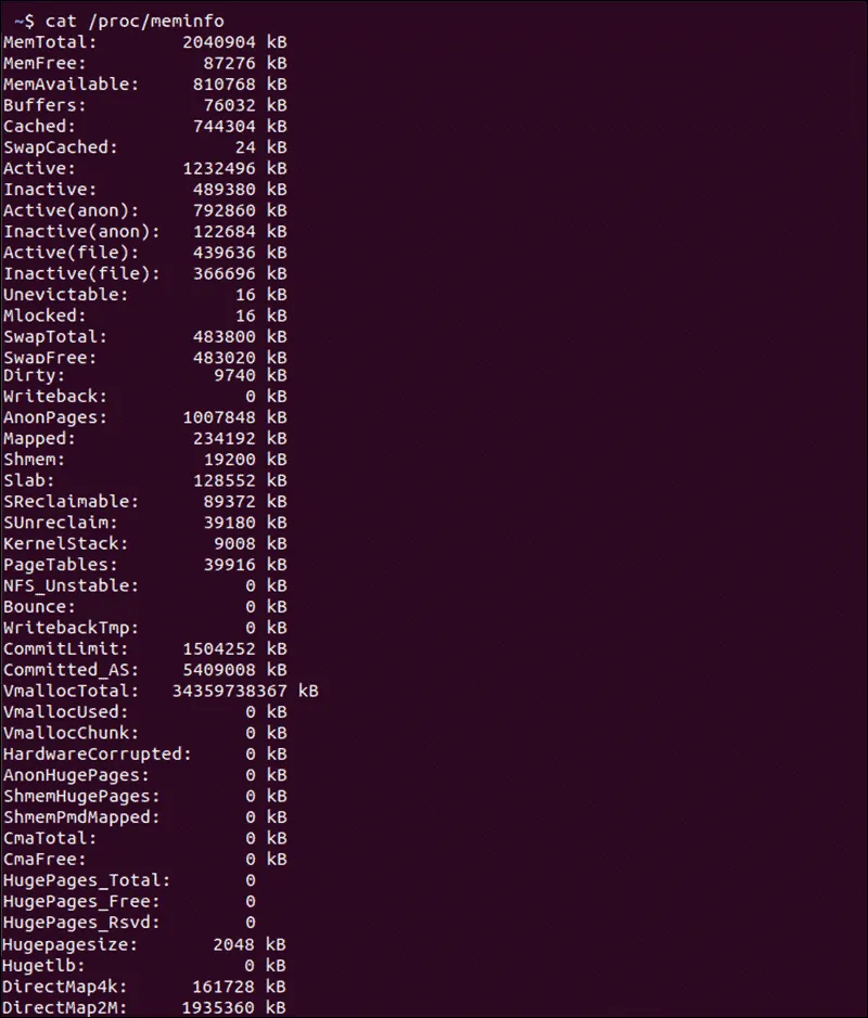 Output kiểm tra bộ nhớ trên Ubuntu