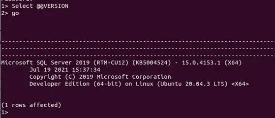 Hướng dẫn cài đặt và sử dụng SQL Server trên Linux 38 Chạy lệnh SELECT @@VERSION