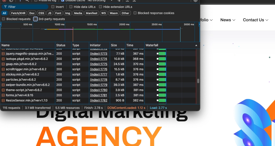 Vietnix: Case Study Nhantam.digital - Tối Ưu Tốc Độ Website 3 Javascript chưa được tối ưu