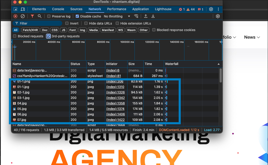 Vietnix: Case Study Nhantam.digital - Tối Ưu Tốc Độ Website 1 Javascript chưa được tối ưu