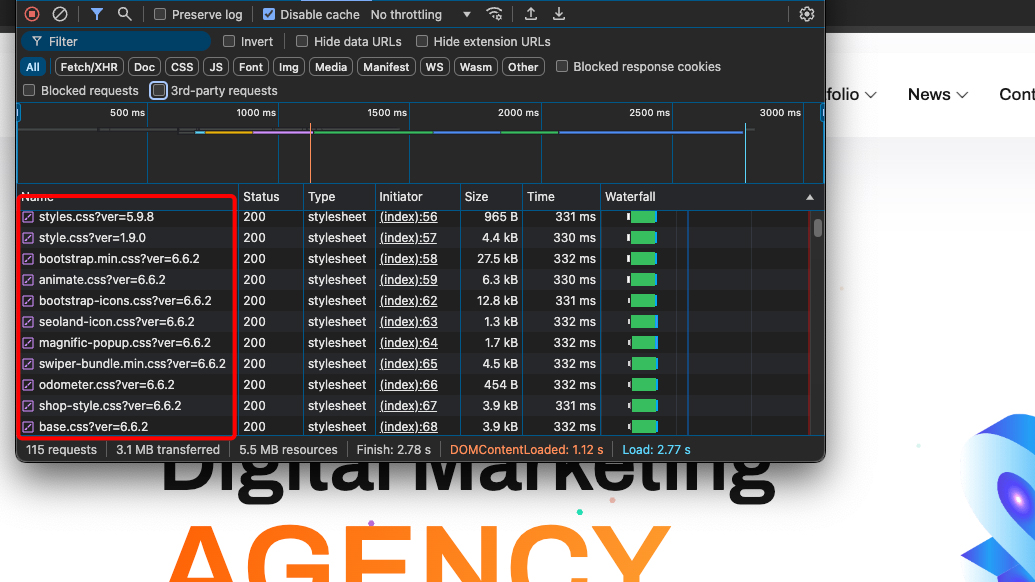 Vietnix: Case Study Nhantam.digital - Tối Ưu Tốc Độ Website 2 CSS chưa được tối ưu