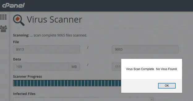 3 cách quét virus trên hosting sử dụng cPanel an toàn, bảo mật 19 Thông báo Virus Scan hoàn thành, không có virus