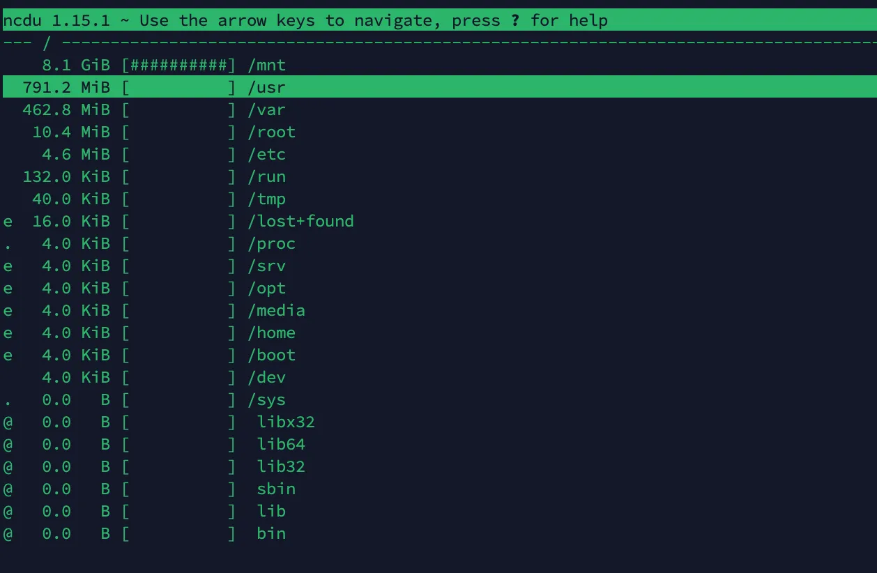 Cách cài đặt ncdu để kiểm tra dung lượng ổ cứng trên VPS/server nhanh chóng 14 Quét tất cả thư mục với ncdu