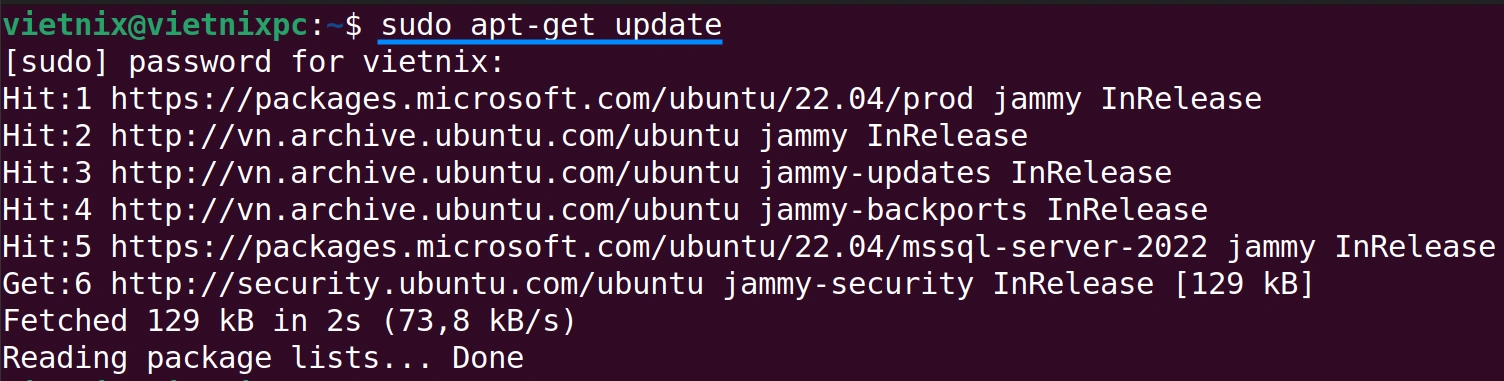 Nhận bản cập nhật bằng sudo