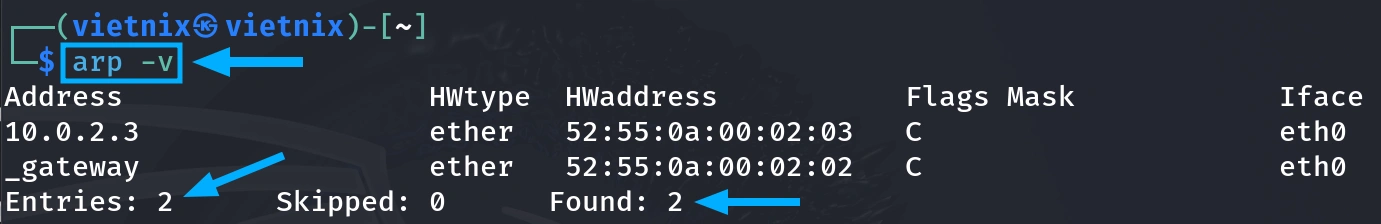 Dòng ở cuối hiển thị Entries, Skipped và Found
