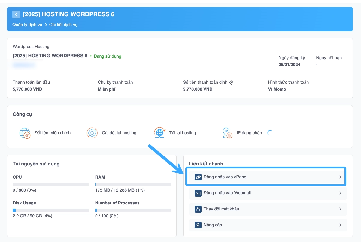 Hướng dẫn cài SSL trên hosting cPanel nhanh chóng và chi tiết nhất (Miễn phí và trả phí) 28 Đăng nhập cPanel từ Portal Vietnix