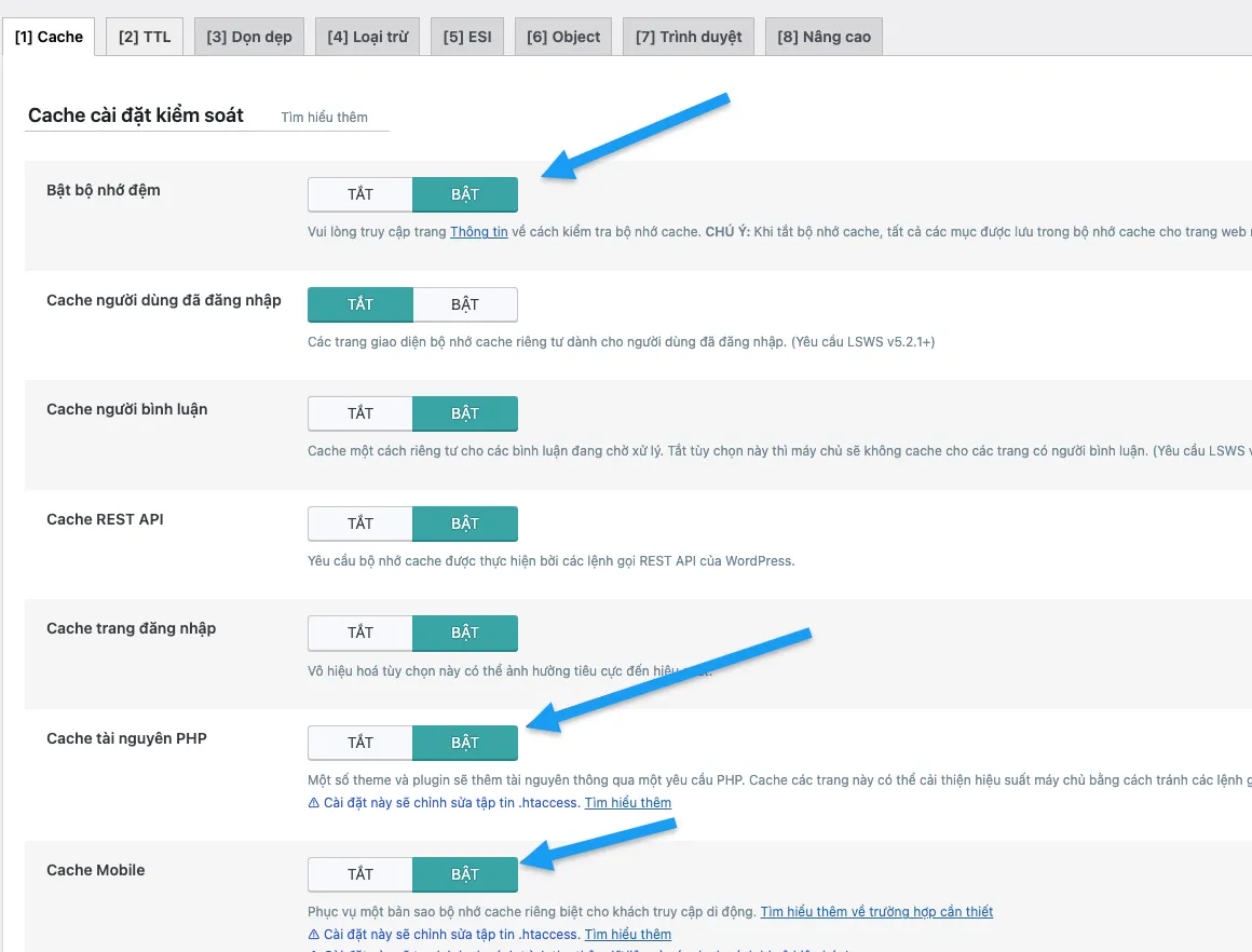 Vietnix: Tối Ưu Lộc Thiên - Case Study Tăng Tốc Website 5 Bật các cache cần thiết