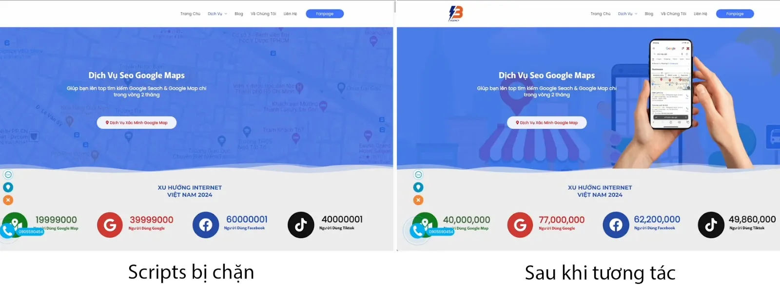 Case Study Tối Ưu Tốc Độ F&B Marketing Cùng Vietnix 1 Javascripts bị chặn gây sai lệch nội dung trước và sau khi người dùng tương tác