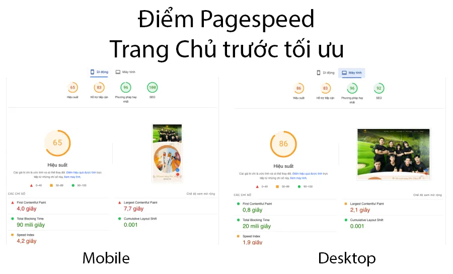Case Study Tối Ưu Mỹ Thuật Tino - Tăng Tốc & Chuyển Đổi 2 Điểm đo Google Pagespeed Insights Trang Chủ tạm ổn ở mức vàng