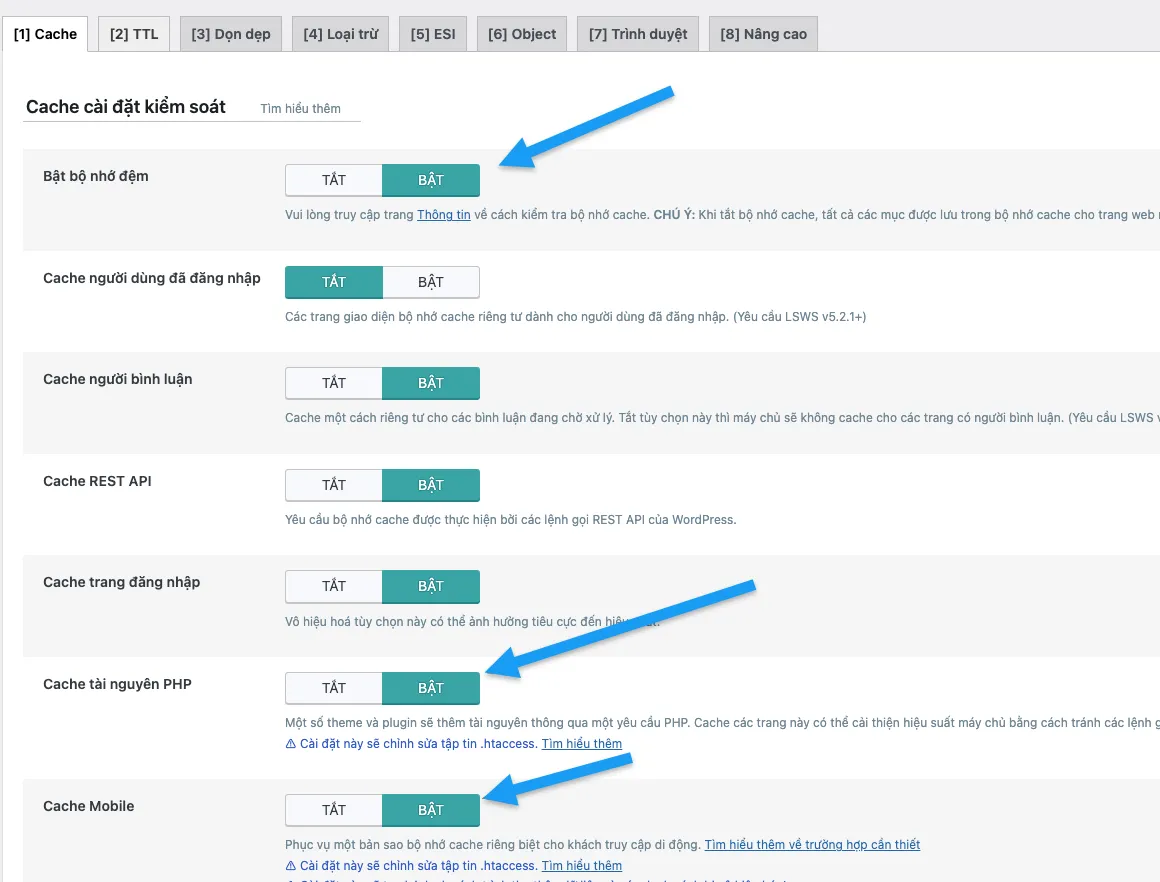 Case Study Tối Ưu Mỹ Thuật Tino - Tăng Tốc & Chuyển Đổi 4 Bật các cache cần thiết