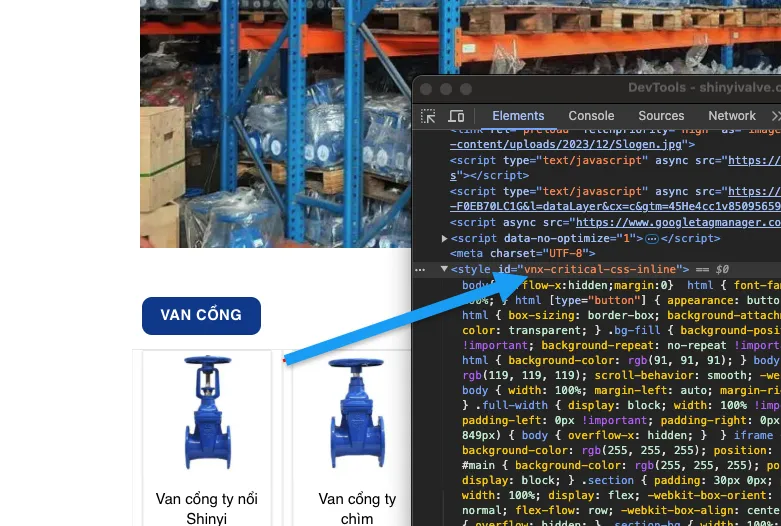 Vietnix: Tối Ưu Tốc Độ Shinyi Valve - Case Study 16 Quét và thêm critical CSS để hạn chế CLS của trang