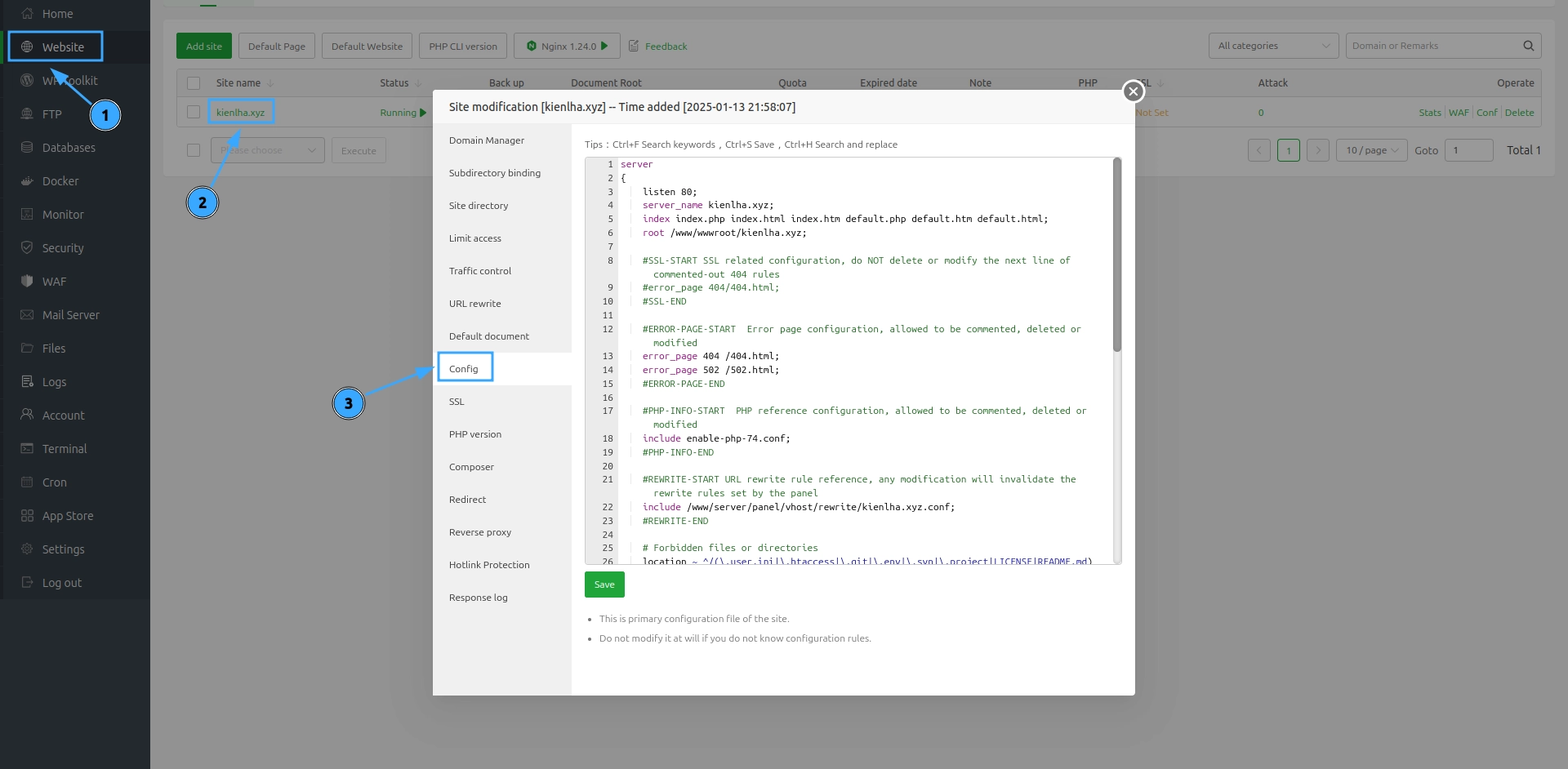 Cấu hình NGINX FastCGI Cache trên aaPanel: Tăng tốc website WordPress hiệu quả 19 Truy cập file cấu hình