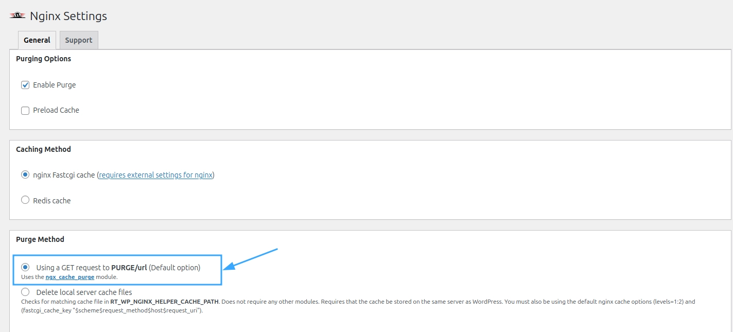 Cấu hình NGINX FastCGI Cache trên aaPanel: Tăng tốc website WordPress hiệu quả 24 Chọn phần Purge Method