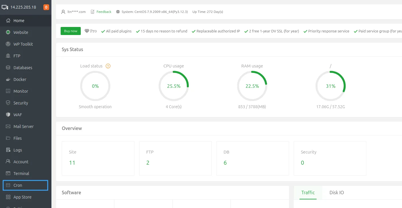 Hướng dẫn đặt Cron tự động Restart RAM khi bị treo trên aaPanel 12 Chọn Cron trên aaPanel