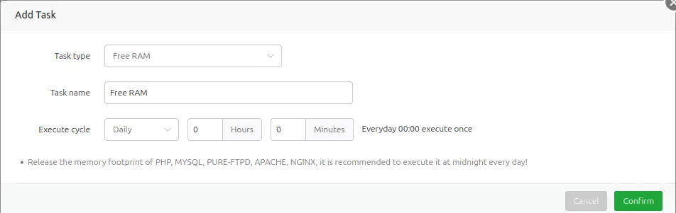 Hướng dẫn đặt Cron tự động Restart RAM khi bị treo trên aaPanel 15 Đặt thời gian chạy Cron