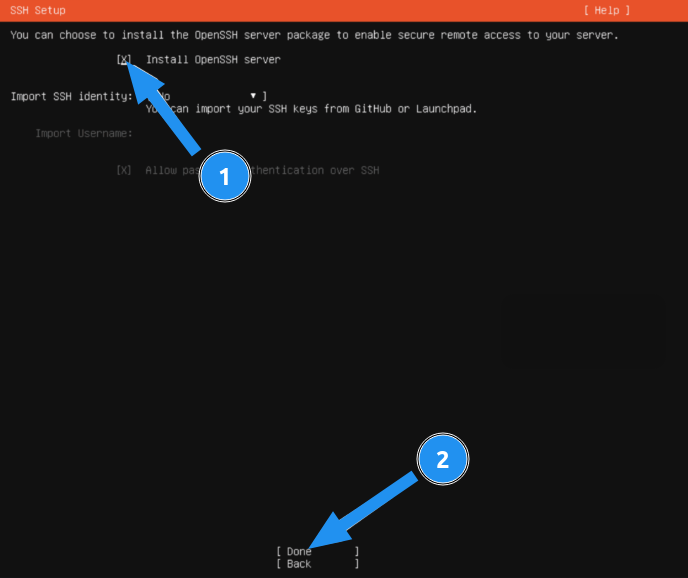 Cài đặt Ubuntu Server 24.04 LTS mới nhất: Hướng dẫn chi tiết 44 Đừng quên cài đặt OpenSSH Server để có thể truy cập qua SSH sau khi cài đặt xong