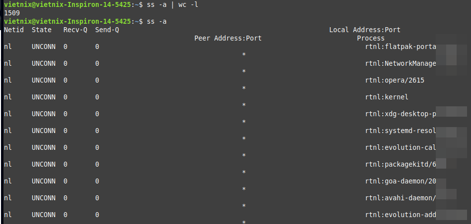 Liệt kê tất cả các kết nối (bao gồm đang lắng nghe và không lắng nghe)